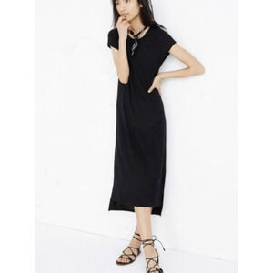 Madewell Muscle Midi Black Jersey Dress XS Side Slits Casual Comfy Stretch
